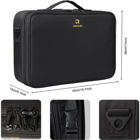 Large Makeup Train Case Travel Organizer Waterproof Cosmetic Bag With Strap - Picture 2 of 7